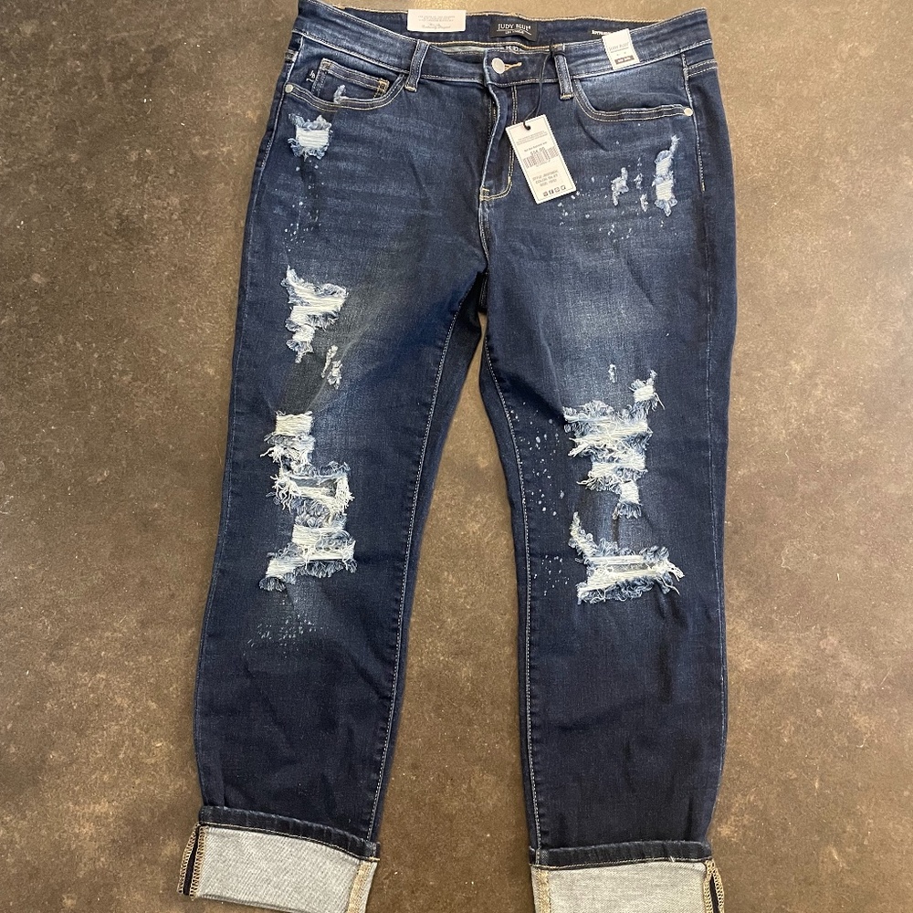Judy Blue Boyfriend Fit Denim Jeans Size 15/32 distressed Stretch New w/Tags
